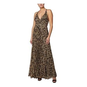 V-Neck Black and Gold Print Maxi Dress